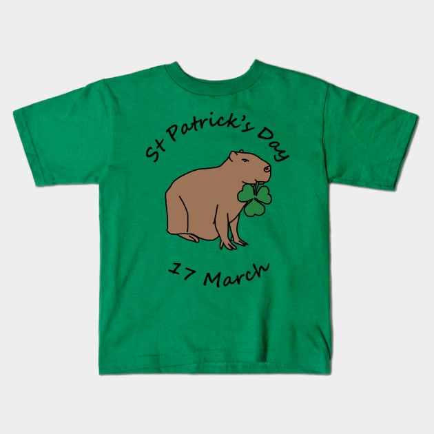 St Patricks Day 17 March Capybara Shamrock Kids T-Shirt by ellenhenryart